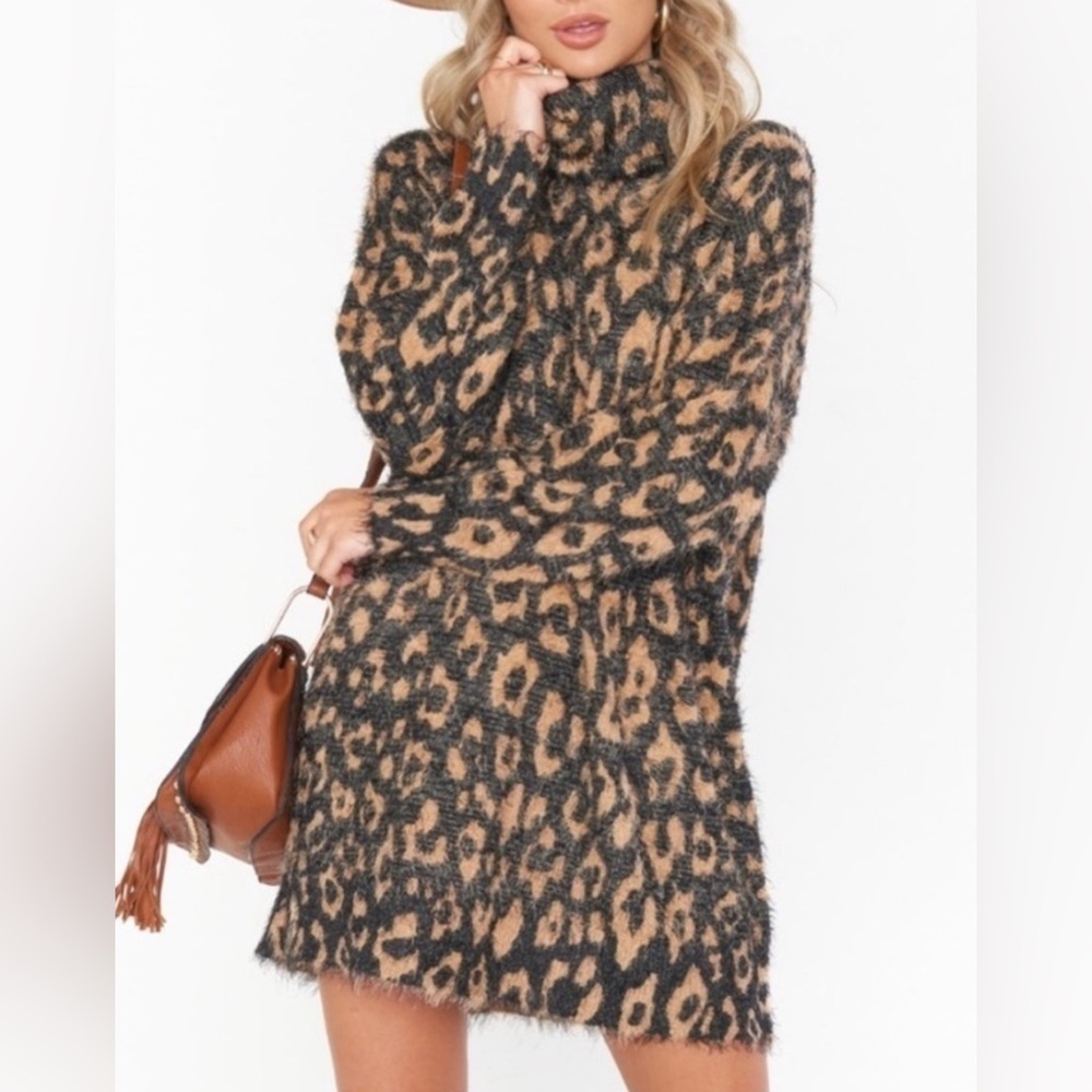 Show Me Your Mumu Fatima Turtleneck Leopard Print Sweater‎ Dress Size XS Boho